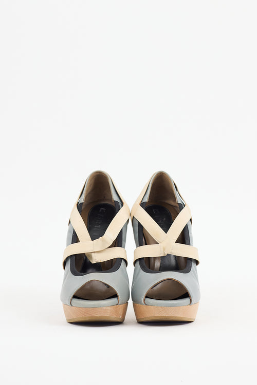 Marni Grey 
Black Leather Platform Heel