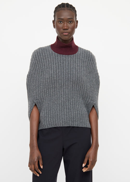 Marni Grey 
Burgundy Wool Poncho