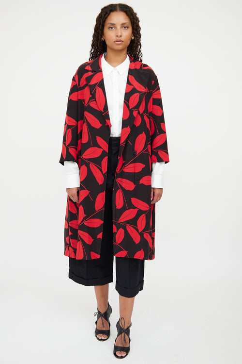 Marni Red 
Black Floral Button Coat