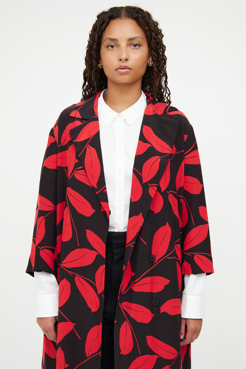 Marni Red 
Black Floral Button Coat