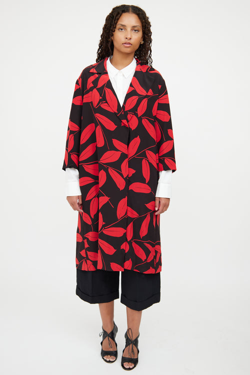 Marni Red 
Black Floral Button Coat