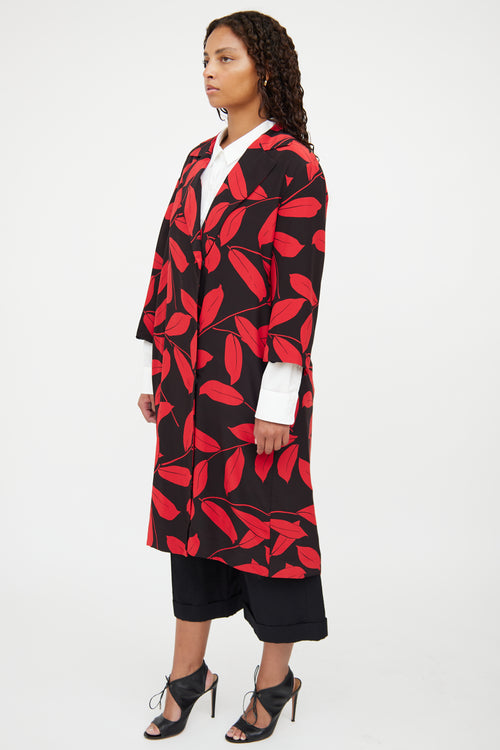 Marni Red 
Black Floral Button Coat