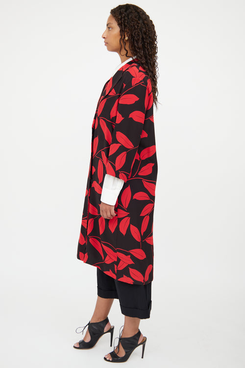 Marni Red 
Black Floral Button Coat