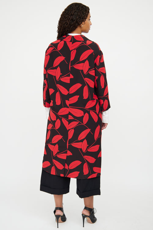 Marni Red 
Black Floral Button Coat