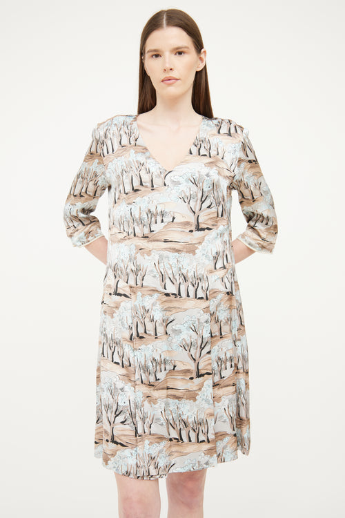 Marni Brown Pleated Print Dress