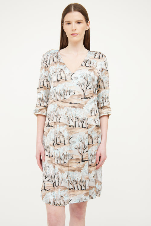 Marni Brown Pleated Print Dress