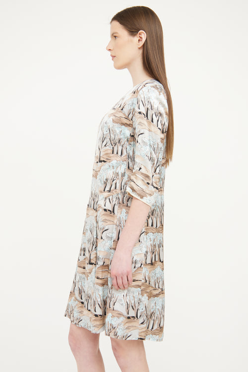 Marni Brown Pleated Print Dress