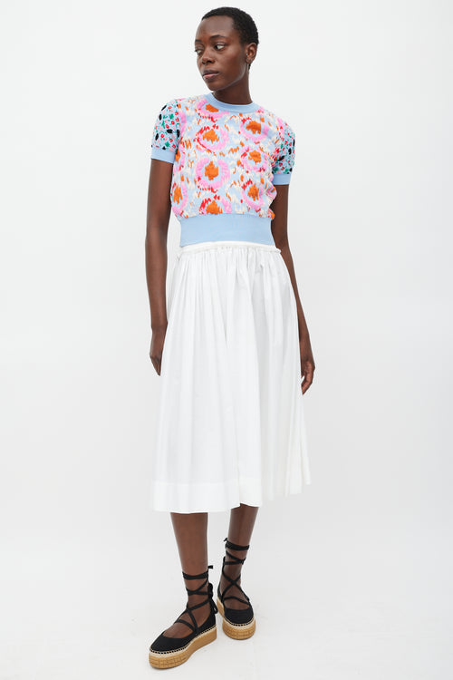 Marni Blue 
Multi Embroidered Floral Knit Top