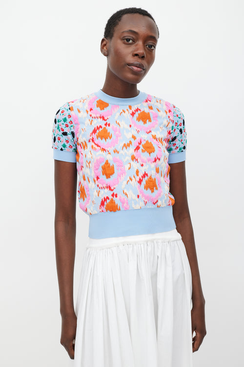 Marni Blue 
Multi Embroidered Floral Knit Top