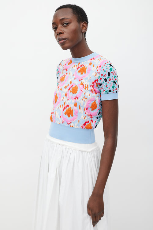 Marni Blue 
Multi Embroidered Floral Knit Top