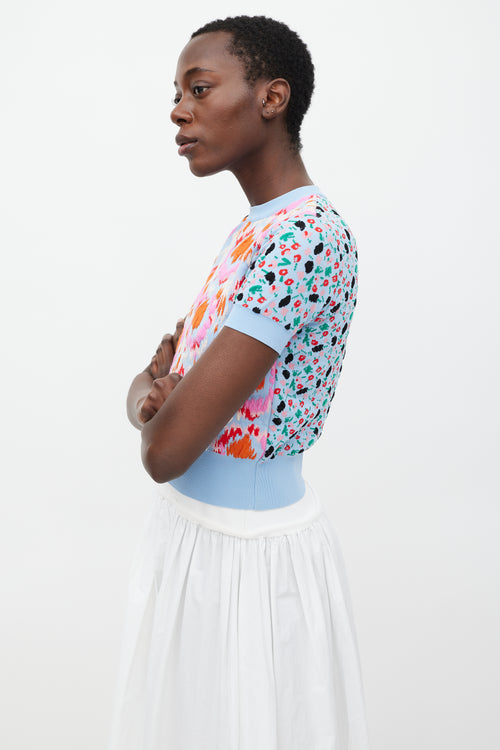 Marni Blue 
Multi Embroidered Floral Knit Top