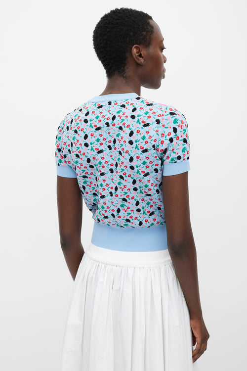 Marni Blue 
Multi Embroidered Floral Knit Top