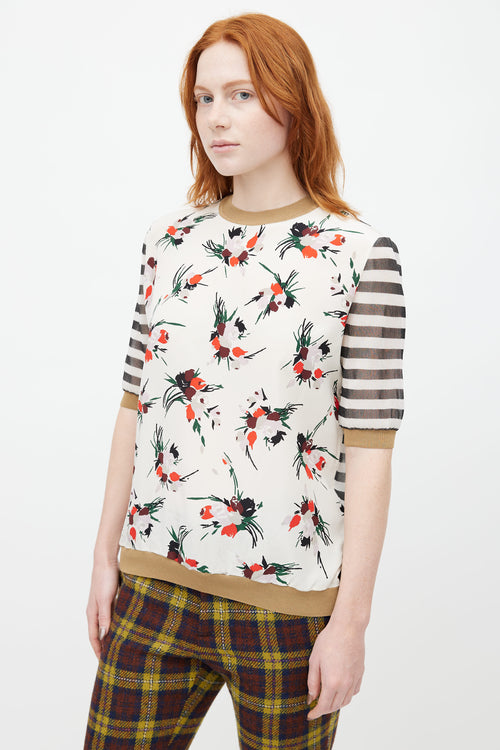 Marni Multicolour Floral 
Stripe Silk Top