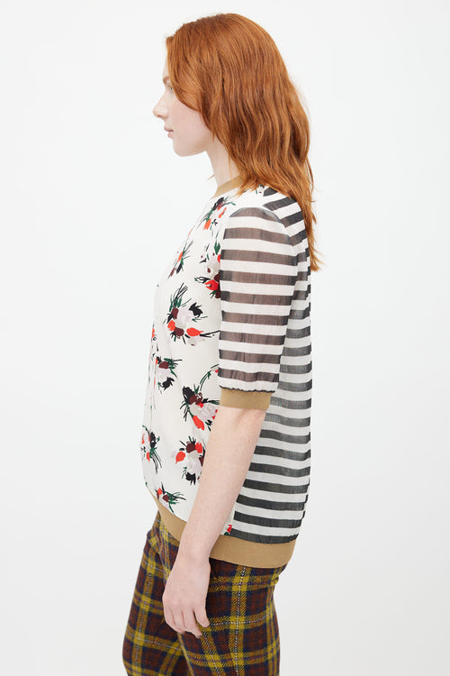 Marni Multicolour Floral 
Stripe Silk Top