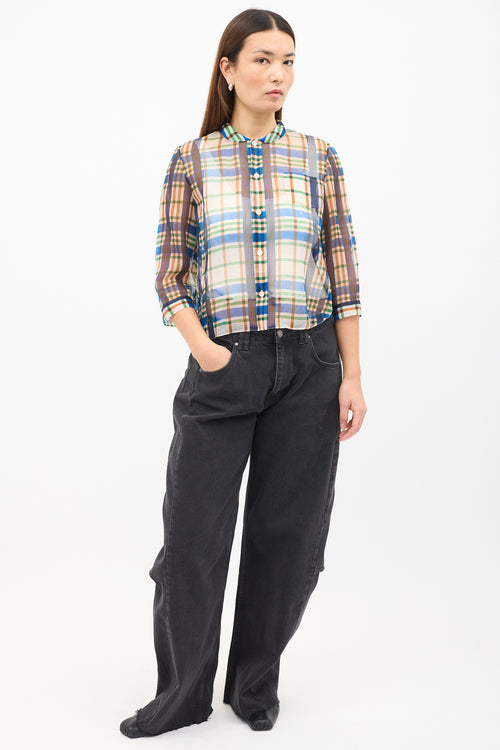 Marni Multicolour Semi Sheer Plaid Cropped Shirt