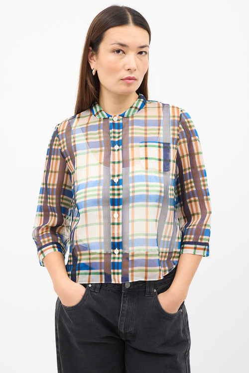 Marni Multicolour Semi Sheer Plaid Cropped Shirt