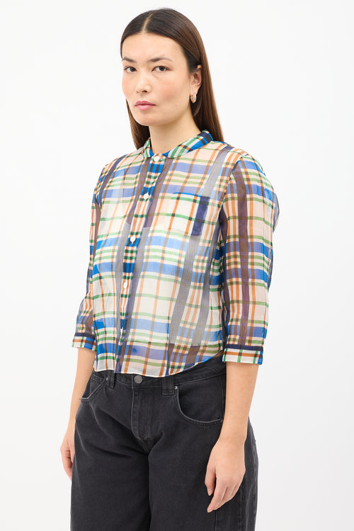 Marni Multicolour Semi Sheer Plaid Cropped Shirt