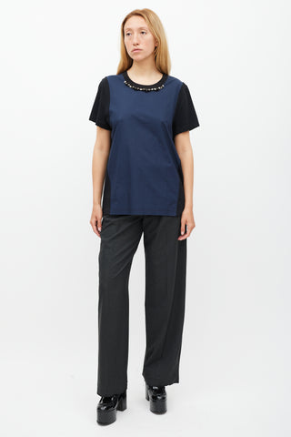 Marni Navy 
Black Crystal 
Spike Embellished Top