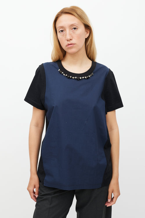 Marni Navy 
Black Crystal 
Spike Embellished Top