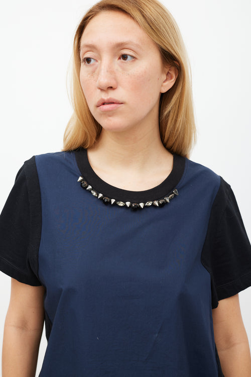 Marni Navy 
Black Crystal 
Spike Embellished Top