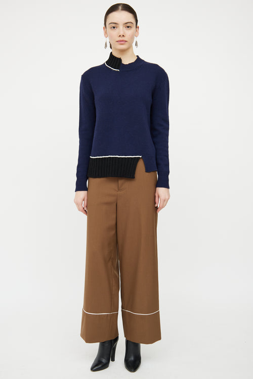 Marni Navy 
Black Wool Knit Asymmetrical Sweater