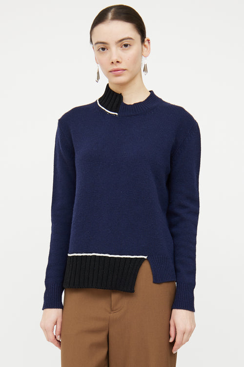 Marni Navy 
Black Wool Knit Asymmetrical Sweater