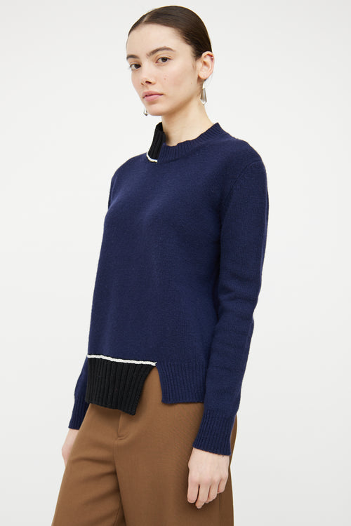 Marni Navy 
Black Wool Knit Asymmetrical Sweater