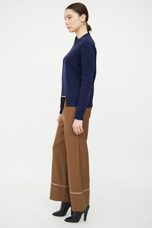 Marni Navy 
Black Wool Knit Asymmetrical Sweater