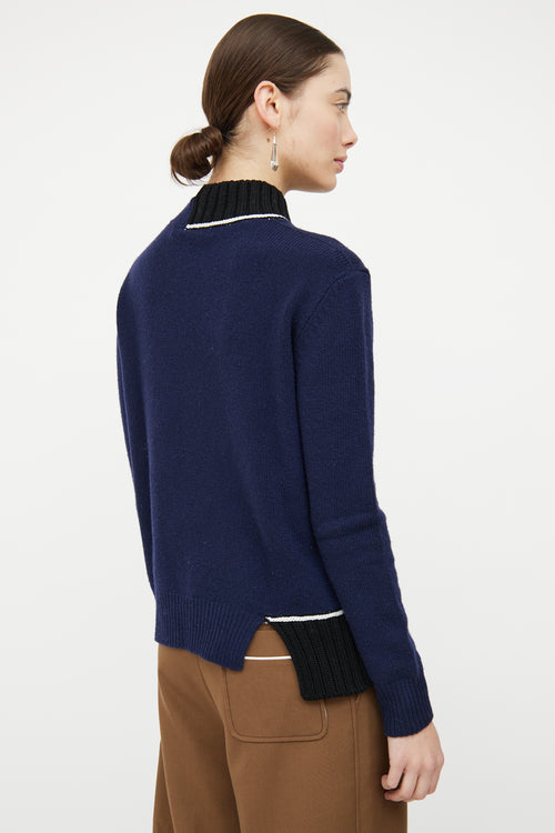 Marni Navy 
Black Wool Knit Asymmetrical Sweater