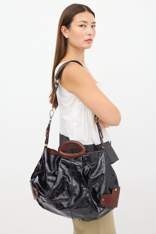 Marni Navy 
Brown Patent Leather Balloon Bag