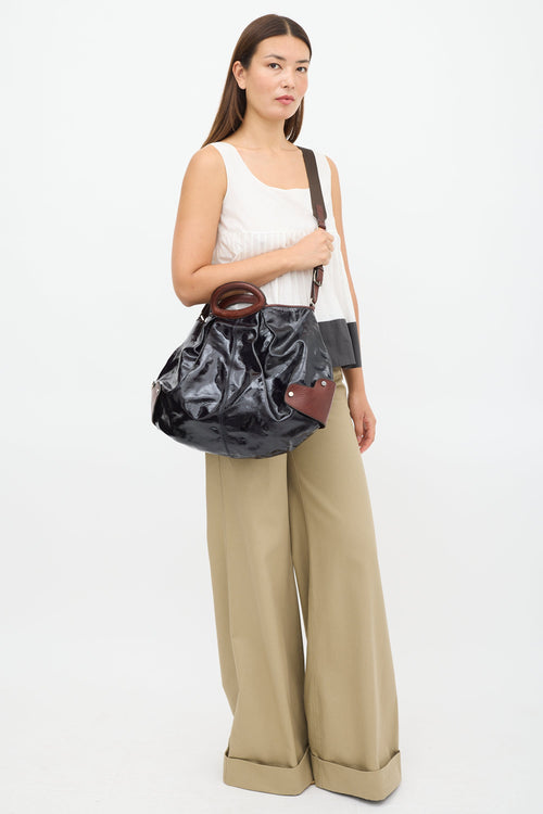 Marni Navy 
Brown Patent Leather Balloon Bag