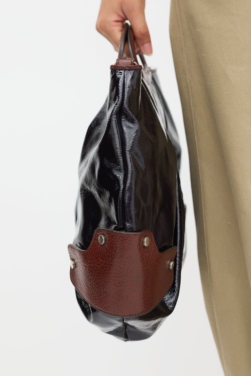 Marni Navy 
Brown Patent Leather Balloon Bag