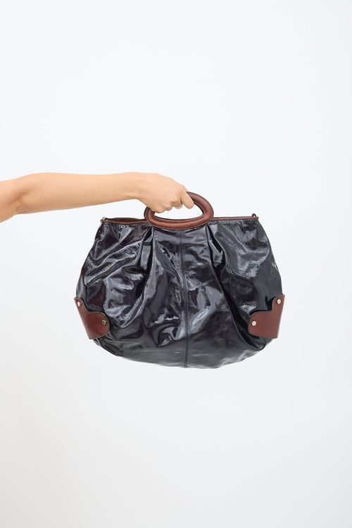 Marni Navy 
Brown Patent Leather Balloon Bag