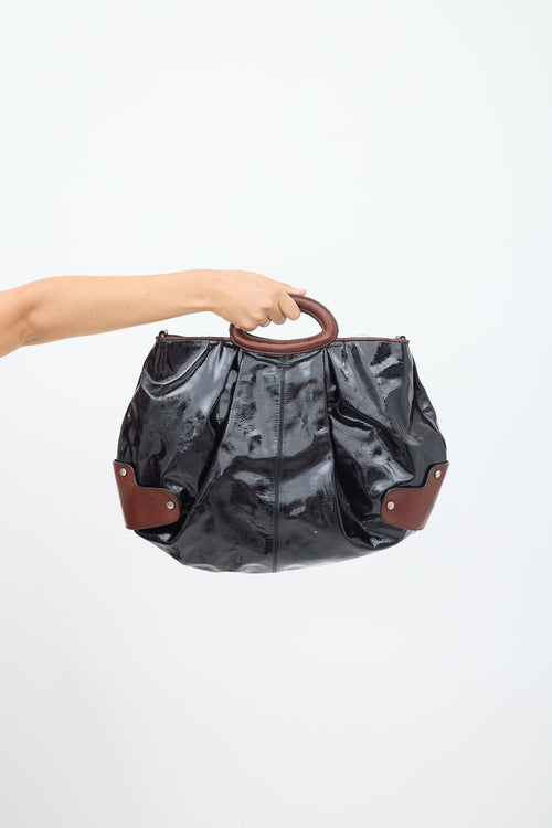 Marni Navy 
Brown Patent Leather Balloon Bag