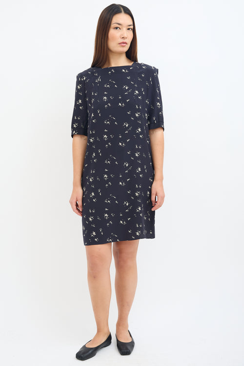 Marni Navy 
White Silk Printed Dress