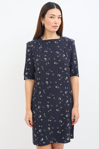 Marni Navy 
White Silk Printed Dress