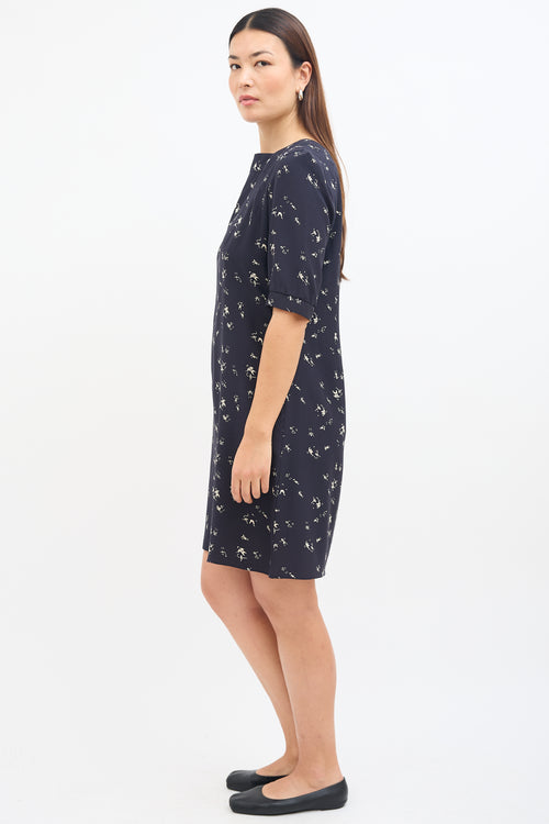 Marni Navy 
White Silk Printed Dress