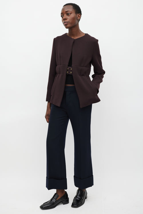 Marni Navy Wool Straight Leg Cuffed Trouser