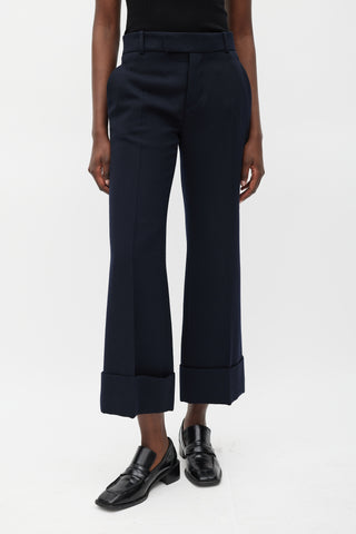 Marni Navy Wool Straight Leg Cuffed Trouser