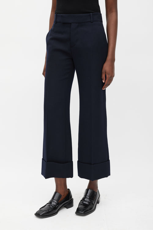 Marni Navy Wool Straight Leg Cuffed Trouser