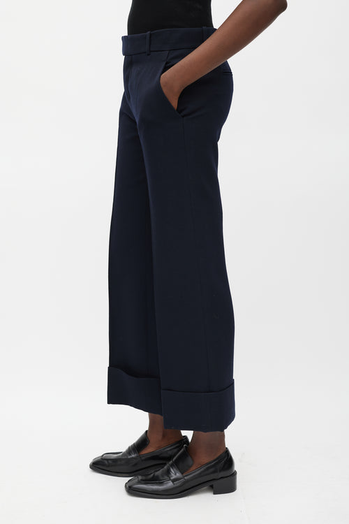 Marni Navy Wool Straight Leg Cuffed Trouser