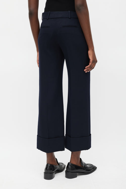 Marni Navy Wool Straight Leg Cuffed Trouser