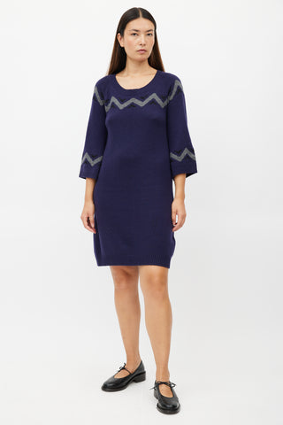 Marni Navy 
Grey Stripe Knit Sweater Dress