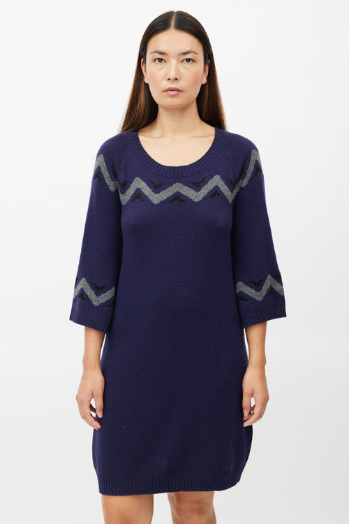 Marni Navy 
Grey Stripe Knit Sweater Dress