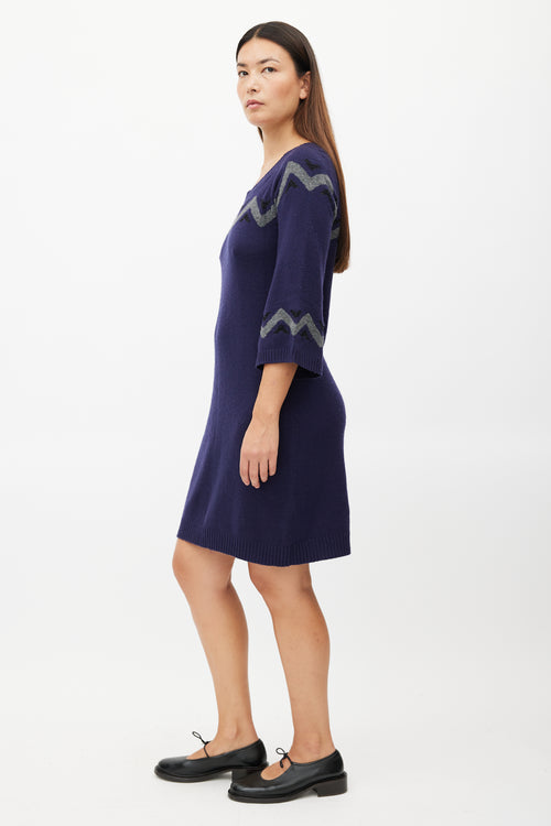 Marni Navy 
Grey Stripe Knit Sweater Dress