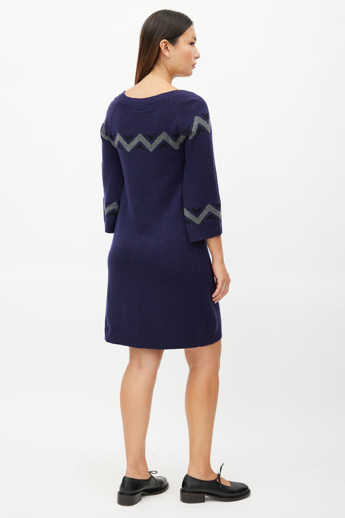 Marni Navy 
Grey Stripe Knit Sweater Dress