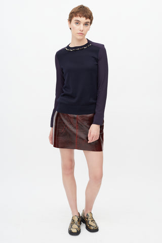 Marni Navy Mixed Knit Studded Blouse