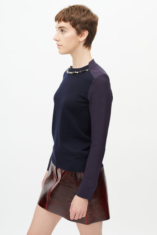 Marni Navy Mixed Knit Studded Blouse