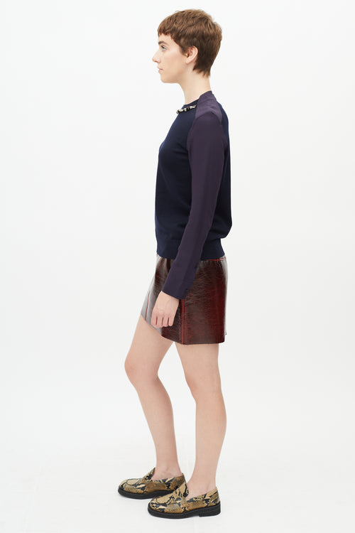 Marni Navy Mixed Knit Studded Blouse