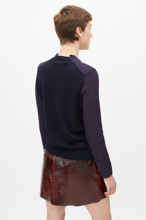 Marni Navy Mixed Knit Studded Blouse